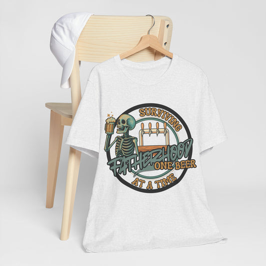 Cheers to Surviving Fatherhood Unisex T-Shirt | Funny Dad Tee, Beer Lover Gift, Father's Day Apparel, Parenting Humor, Casual Wear, Granddad's too